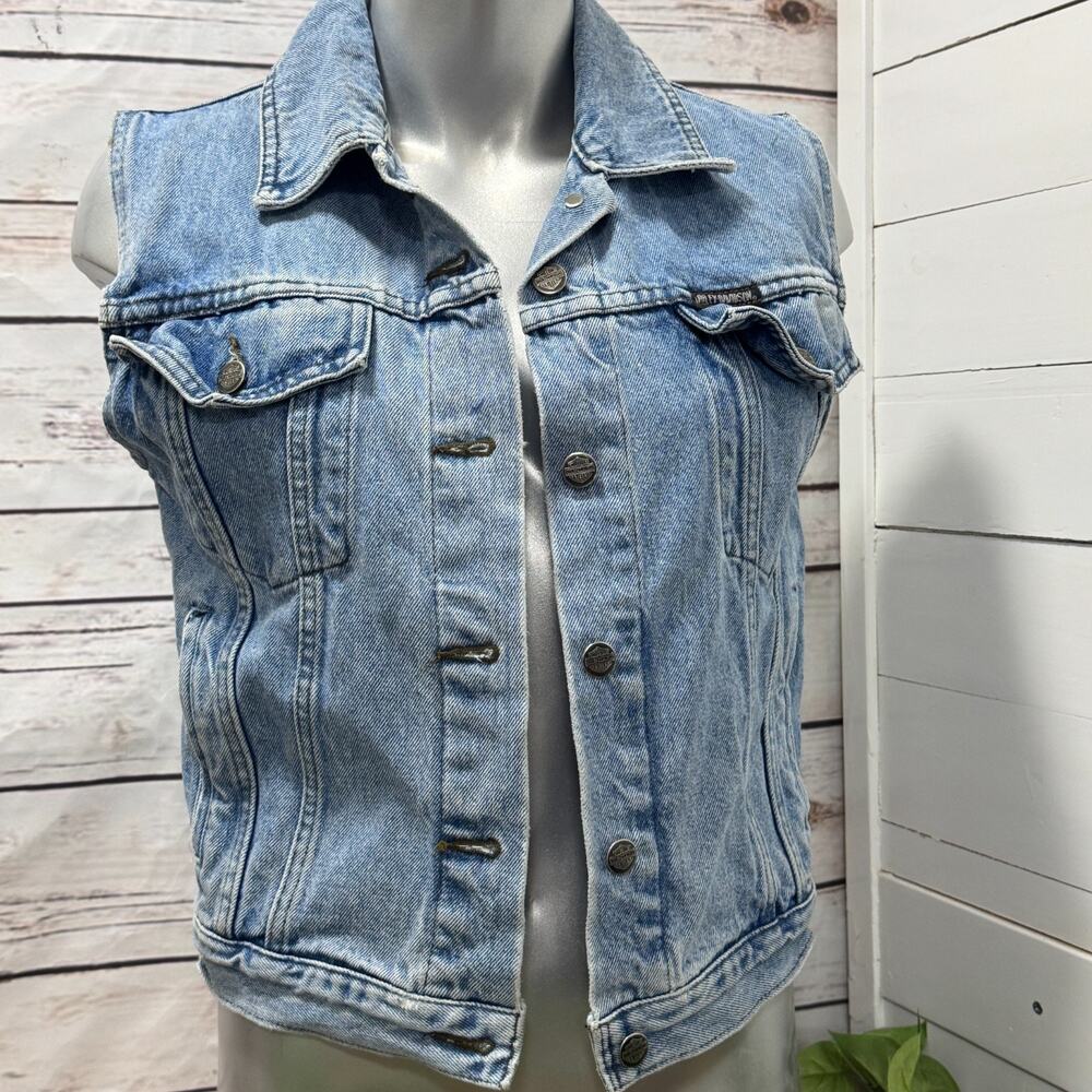Harley Davidson Denim Jean Levi Motorcycle Vest Biker Blue Size XS Ladies Womans - Picture 6 of 9